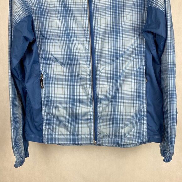 Saucony Windbreaker Jacket Womens Sz Small Vented Zip Front Blue Plaid Athletic - Picture 3 of 12